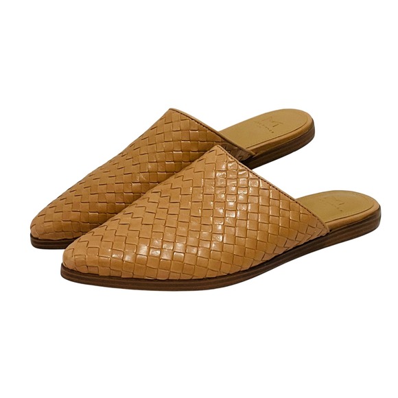 MARC FISHER GARREN leather shoes women 7 slide mules pointed toe woven brown tan - Picture 3 of 8